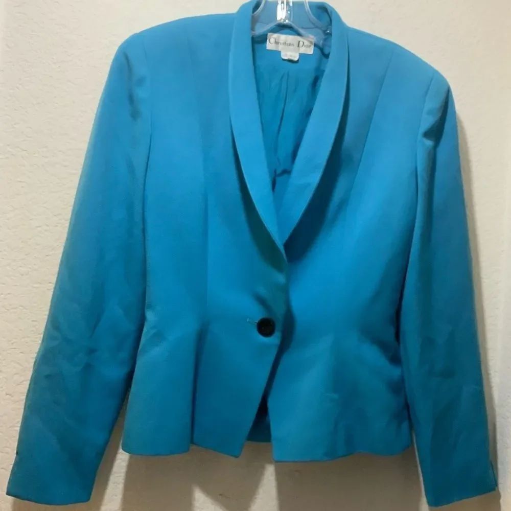 Christian Dior Skirt Suit 2 Piece Blue Wool Women’s Sz 6 USA